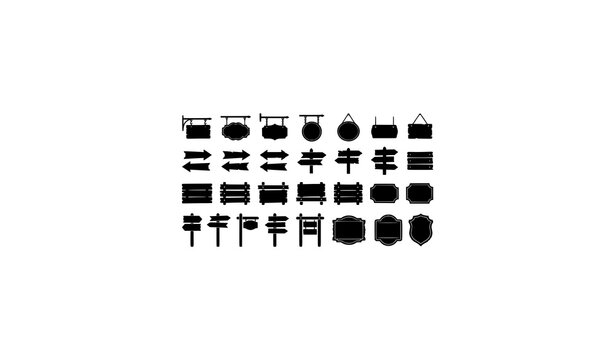 Wood sign silhouette vector icon set rustic interior element collection isolated on white