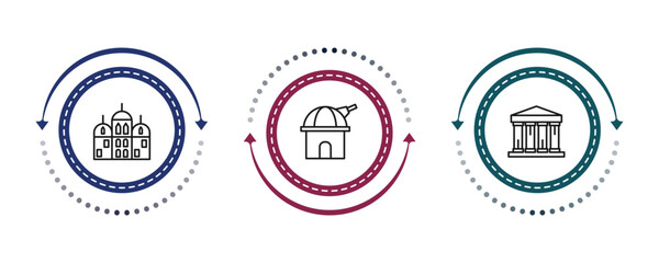 outline buildings icons set - gurdwara, space, greece. editable vector for web and mobile ui © IconArt