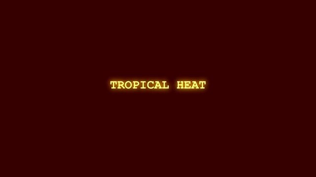 Tropical heat fluorescent neon text animation featuring system distortion and corrupted character reveal on deep mahogany backdrop for equatorial climate monitoring projects