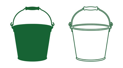 Bucket silhouettes green filled and outline on white background © FARISTA