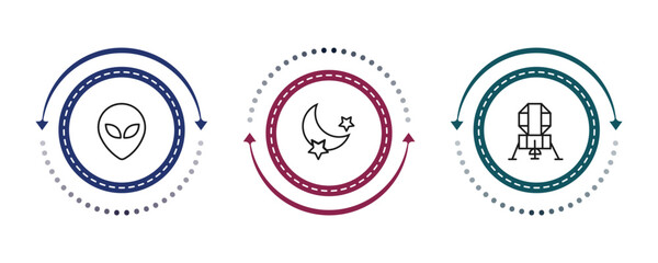 outline astronomy icons set - extraterrestial head, blue moon, lander. editable vector for web and mobile ui © IconArt
