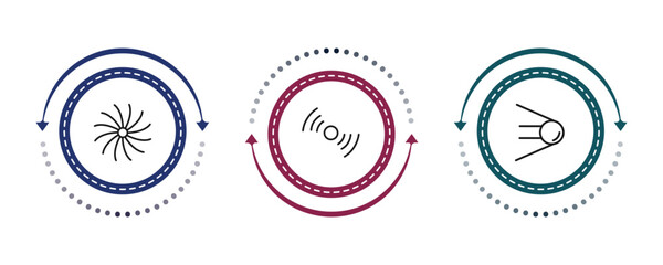outline astronomy icons set - milky way, pulsar, sputnik. editable vector for web and mobile ui © IconArt