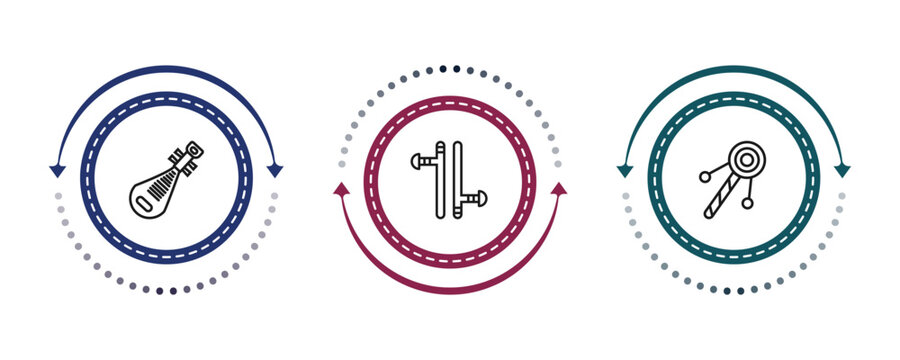 outline asian icons set - pipa, tonfa, bolang gu. editable vector for web and mobile ui