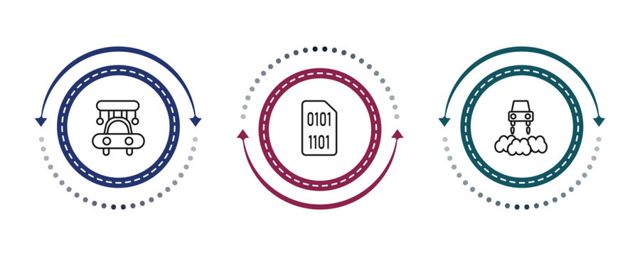 outline artificial intellegence icons set - high speed tube, binary, hover transport. editable vector for web and mobile ui