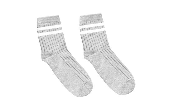 Sparkly knitted socks with stripes isolated on transparent background