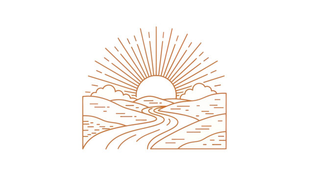 Sunrise over winding road landscape