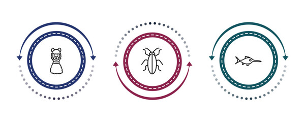 outline animals icons set - lama, cockroach, swordfish. editable vector for web and mobile ui © IconArt