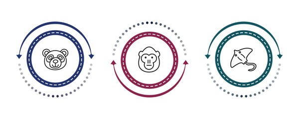 outline animals icons set - panda bear, orangutan, stingray. editable vector for web and mobile ui © IconArt