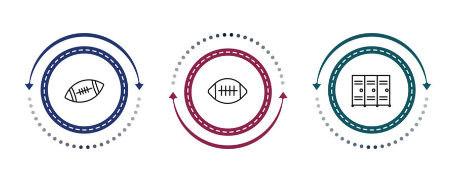 outline american football icons set - fast football ball, american football ball, sportive lockers. editable vector for web and mobile ui