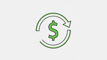 Obraz premium Financial Refund Icon with Green Dollar Sign and Circular Arrow on White Background