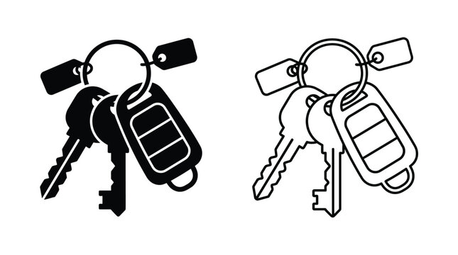 Keys with remote control fob black and white line drawing