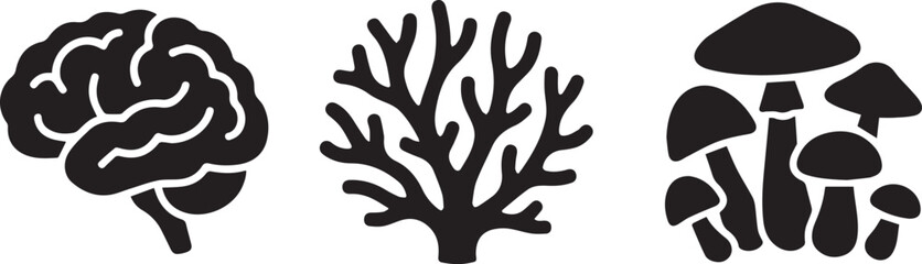 Brain Coral and Mushroom Nootropic Silhouette Icons Vector Set © Vector 4 You
