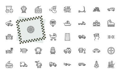 Obraz premium outline transport icons set - golf cart, train front view, wrecker, slim. editable vector for web and mobile ui