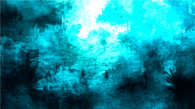 Abstract turquoise watercolor background, ethereal blue ink wash texture, artistic cyan landscape painting, moody teal brush stroke vector illustration