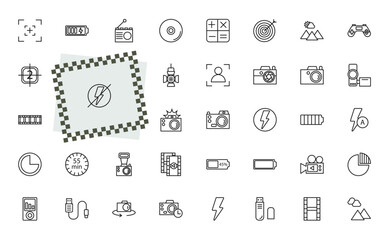 outline electronic stuff fill icons set - camera screen, charging battery, flash, quarter. editable vector for web and mobile ui © IconArt