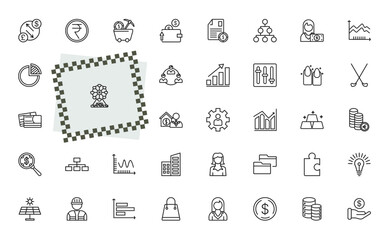 Fototapeta premium outline business icons set - currency exchange, nepalese, bars graphic, round light bulb. editable vector for web and mobile ui