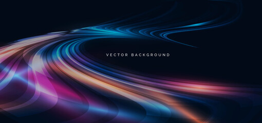 Obraz premium High speed muticolor curved lines on dark blue background.