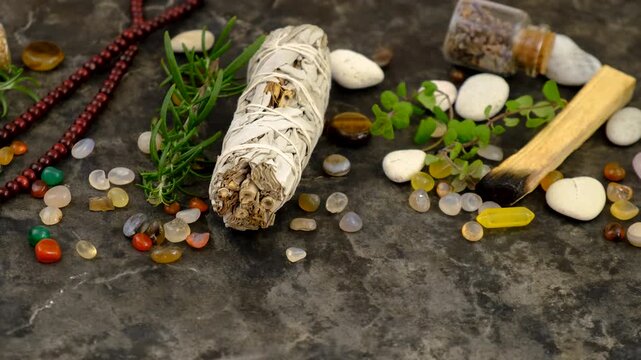 Stones, crystals, and accessories Selective focus.