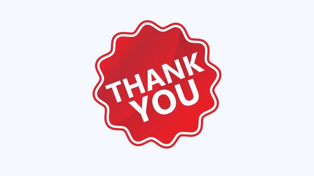 Red starburst sticker with the words thank you, suitable for thank you notes, greeting cards, packaging, and social media graphics.