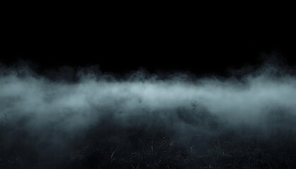Fototapeta premium Cinematic Low Creeping Ground Fog Wide Horizontal Spread on Dark Background — Mist Fog Overlay Effect