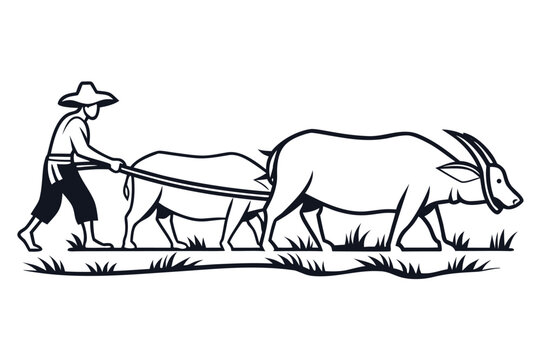 a black silhouette of a farmer plowing a field wit (5)