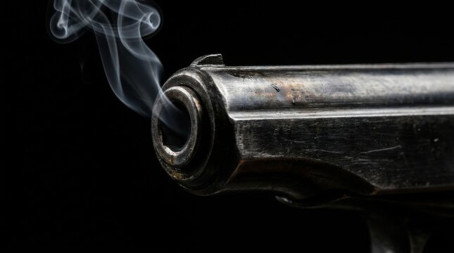 Smoking gun barrel close up dark dramatic concept