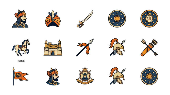 Maharana Pratap Jayanti minimalist Rajput warrior icon set concept