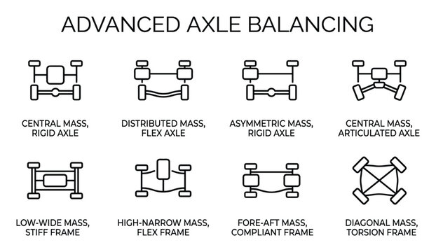 Advanced axle balancing systems for trucks, mass distribution and frame flexibility configurations.