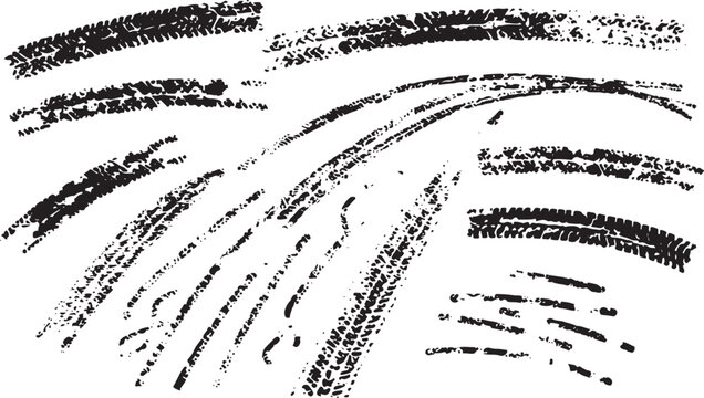 Black tire tracks on white background, tire tread