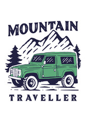 Mountain traveler offroad 4x4 suv truck vintage illustration © InkMasters 