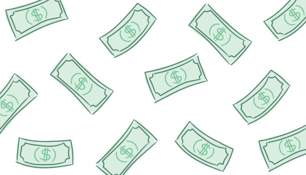falling dollar bills pattern doodle money finance vector background