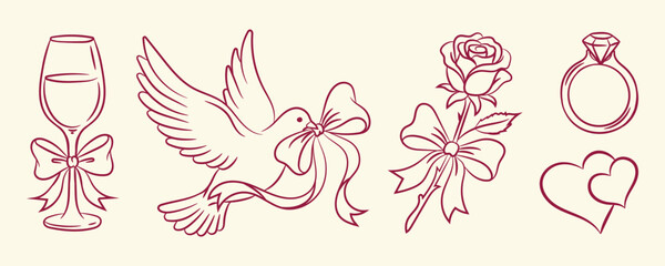 romantic wedding doodle line art elements vector set © VectorNest 95