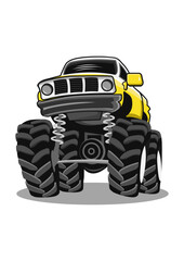 Monster truck big wheels vector illustration extreme offroad vehicle © InkMasters 