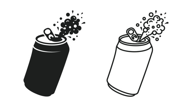 opened soda can with fizz black and white line art