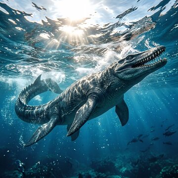 Tylosaurus Swimming Near Ocean Surface