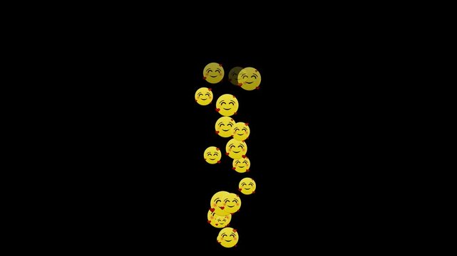 emoji face love and heart botton alpha channel animation, flying emoticons valentines celebration and romantic social media motion design element