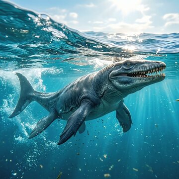 Tylosaurus Swimming Near Ocean Surface