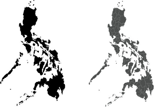 Vector Maps of the Philippines Featuring Silhouette and Provincial Borders Silhouettes