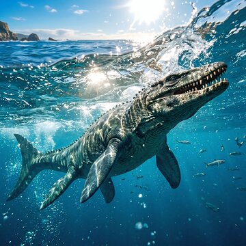 Tylosaurus Swimming Near Ocean Surface