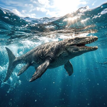 Tylosaurus Swimming Near Ocean Surface