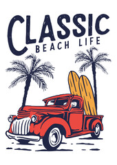 Vintage pickup truck with surfboards classic beach life © InkMasters 
