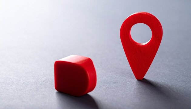 Red location pin marker on gray surface