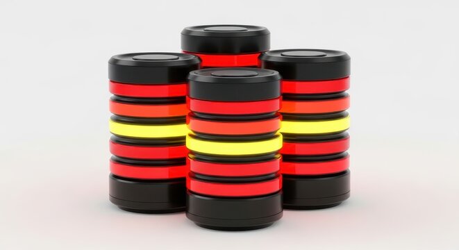 Stacked red and yellow cable wire protectors