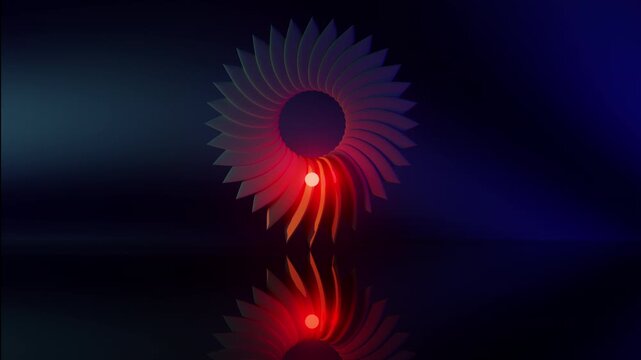 Abstract glowing radial petal animation with reactive neon sphere loop