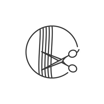 Scissors logo icon with clean outline cutting design, perfect for barber shop branding, hairdresser graphics, and professional grooming tools.