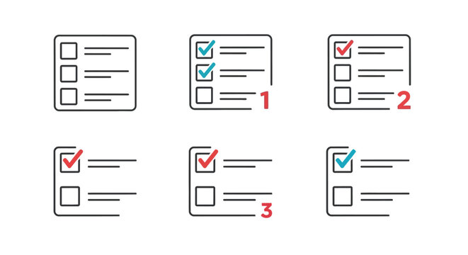 Checkboxes with numbers and colored ticks.