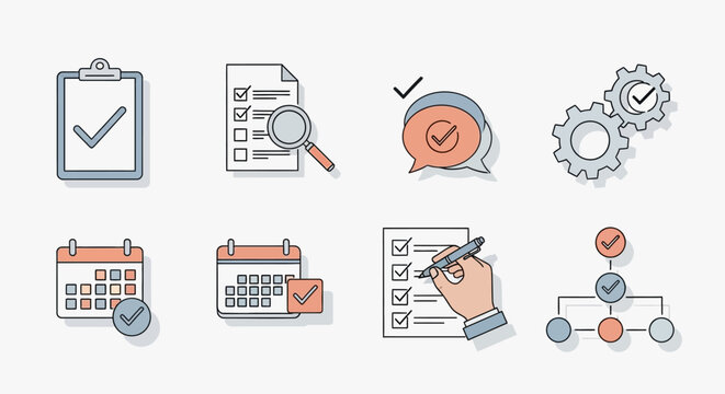 Business management and organization icons set.