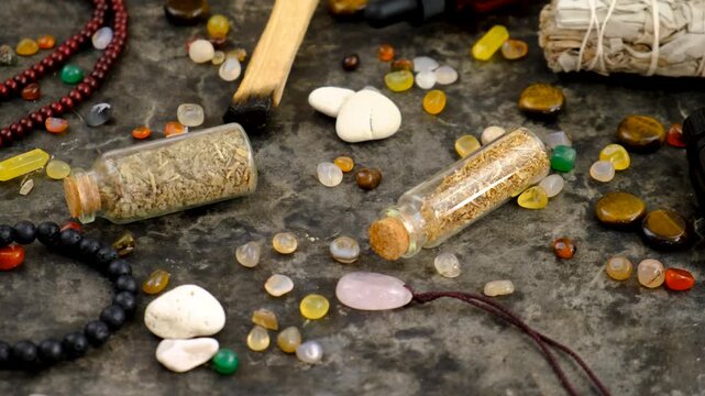 Stones, crystals, and accessories Selective focus.