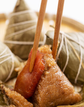 Pork Filled Zongzi Rice Dumpling with Chopsticks