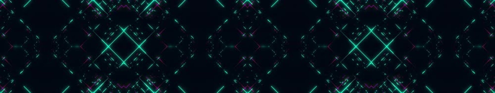 Digital Cyan Neon Geometric Pattern Widescreen Loop Background on Black